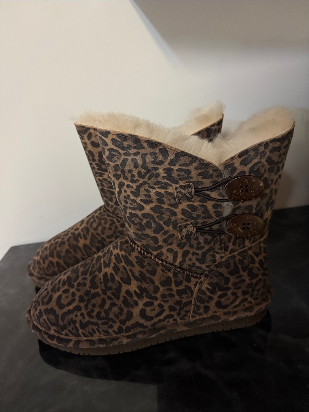 BearPaw Leopard Print Boot with Brown and Black Pattern